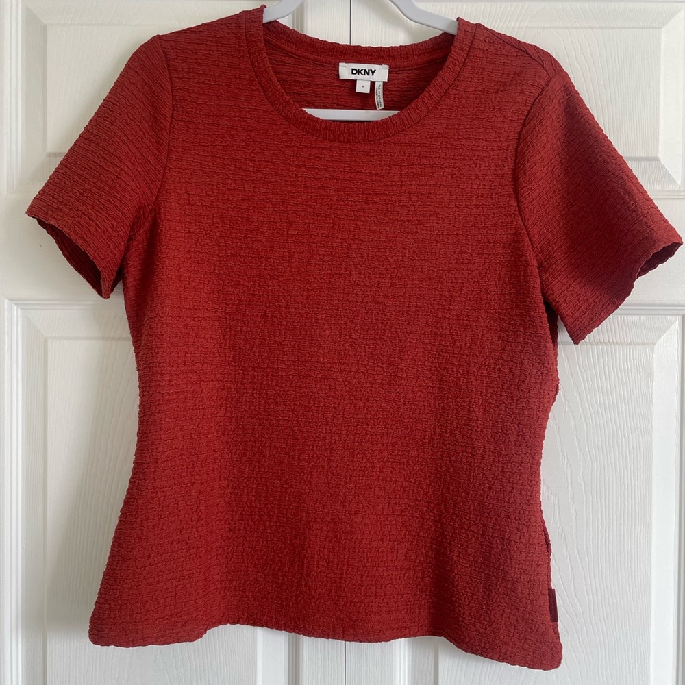 DKNY Red Textured Short Sleeve Top